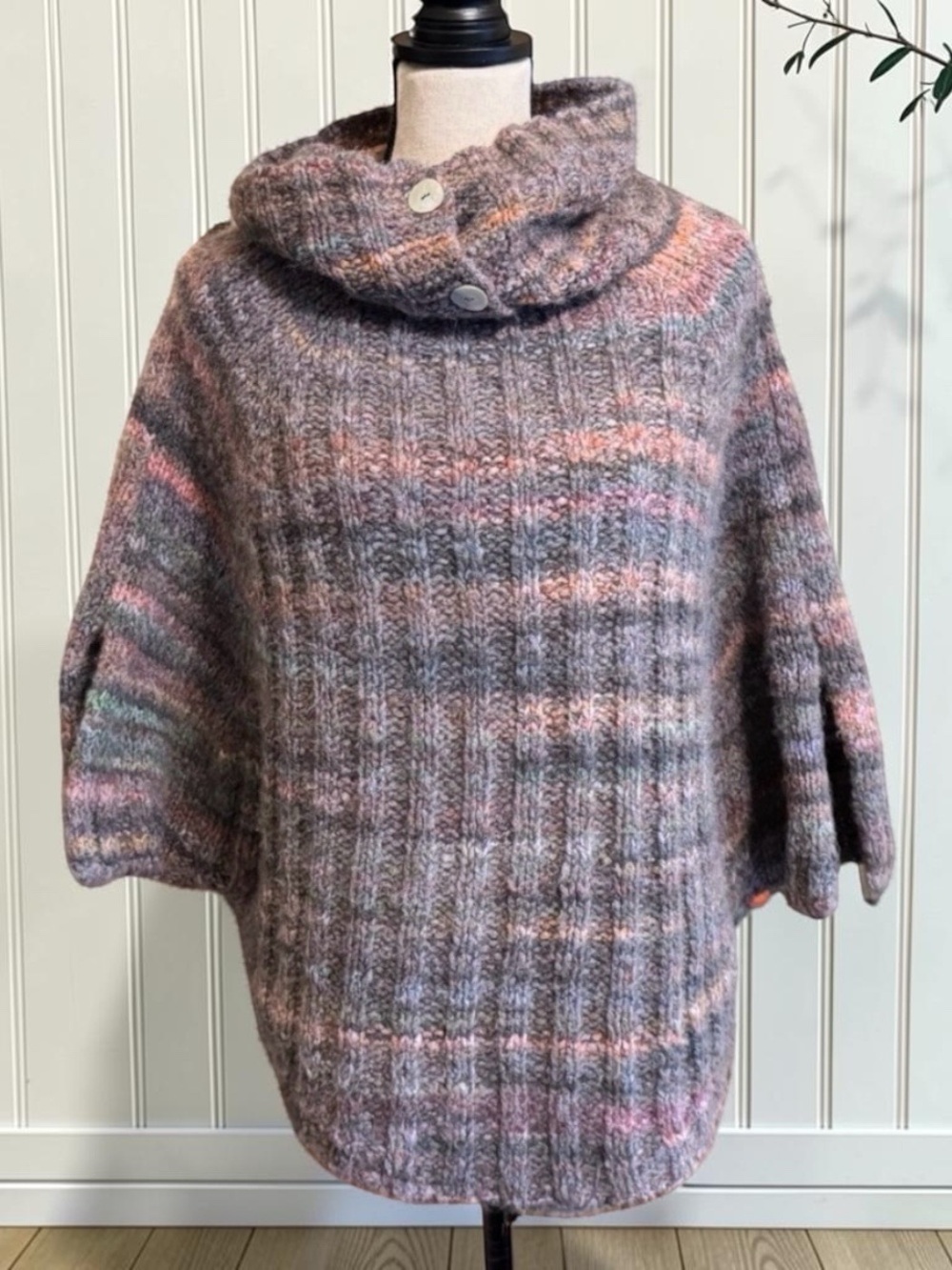 Maison Pholya Anthropologie Knit Cowl Neck Poncho Sweater L/XL - Cottagecore